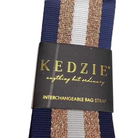 Kedzie BAG STRAP Racing Stripe Navy Blue Gold Hardware Crossbody Shoulder To 55" - Picture 2 of 6